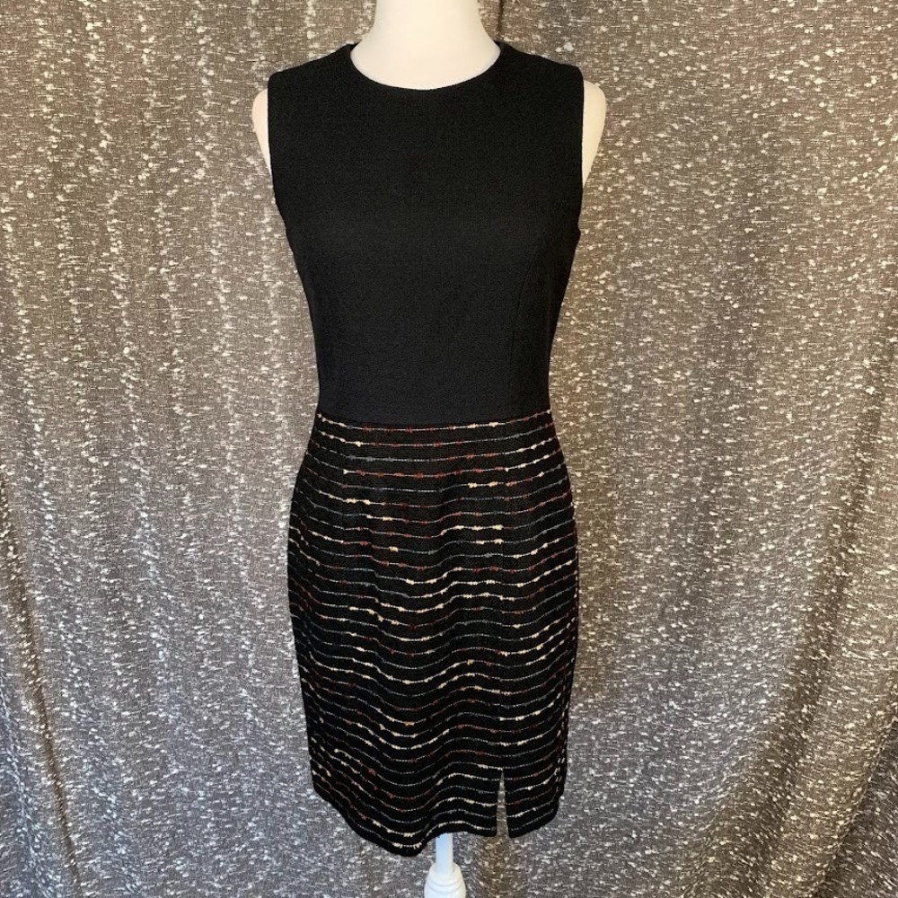 Taiga Reformation Black Sheath Dress Textured Embroidered Striped‎ Skirt Sz 6
